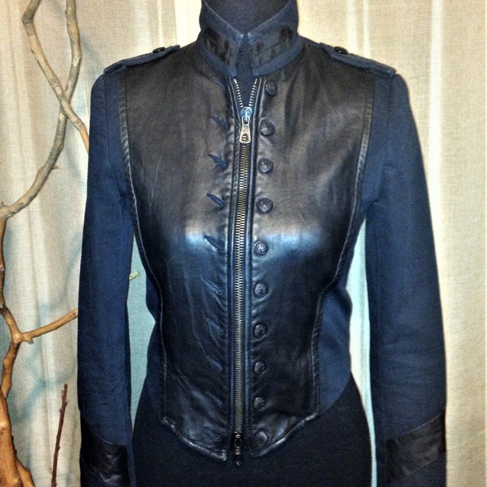 Rag & Bones Leather Mixed Media Military Jacket - Picture 3 of 12